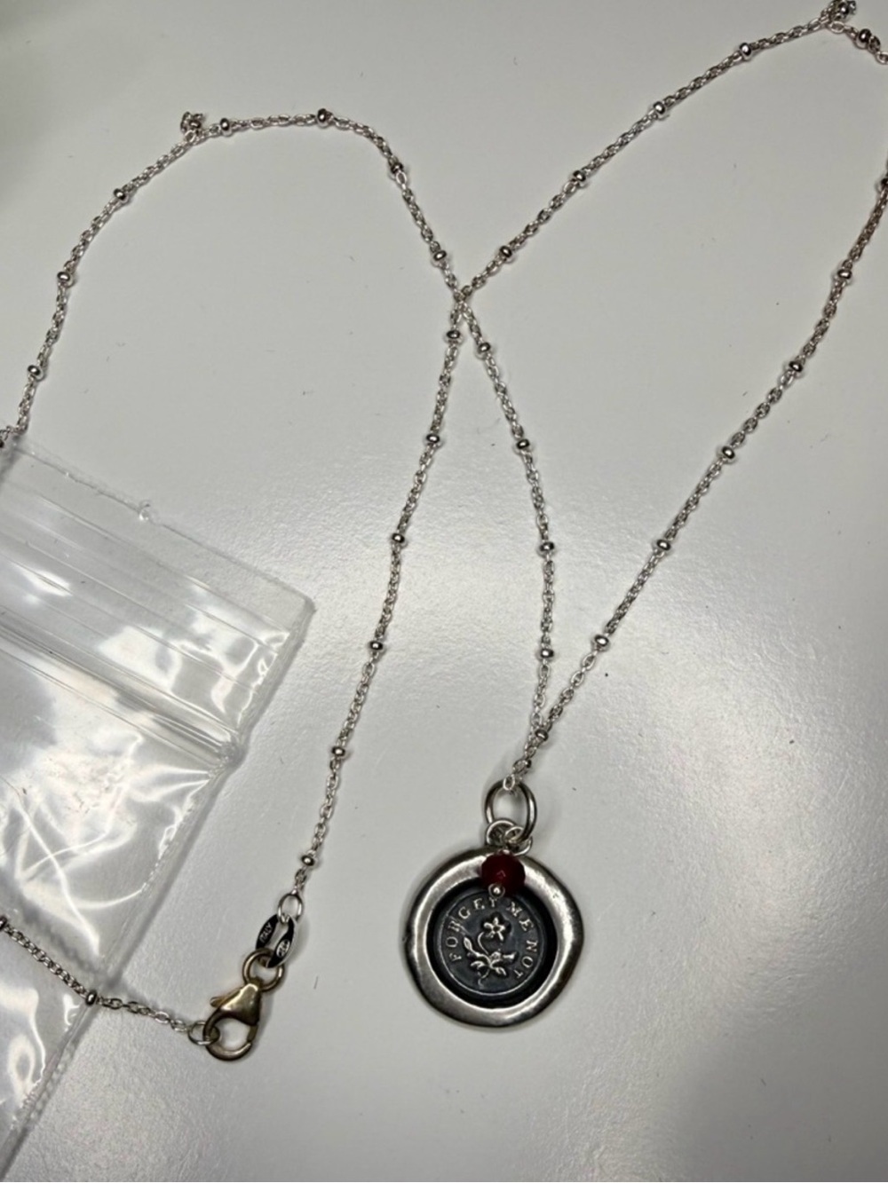 'Forget Me Not' Sterling Pendant Necklace - Silver Floral Charm - Picture 9 of 13